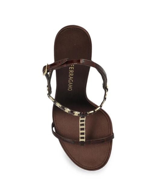 Ferragamo White Vara Chain T-Strap Sandal