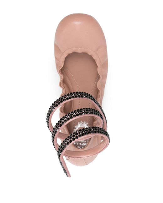 Rene Caovilla Pink Cleo Leather Ballerina Shoes
