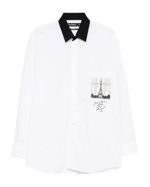 Karl Lagerfeld White Contrast Collar Graphic Shirt for men