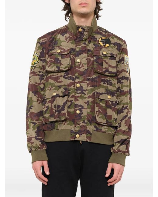 History Repeats Brown Camouflage-Print Patch-Detail Jacket for men