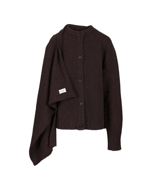 The Attico Black Draped-Detailing Button-Up Cardigan