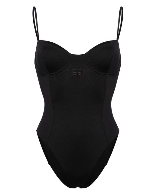 Elisabetta Franchi Black Logo-embroidered Bustier Swimsuit