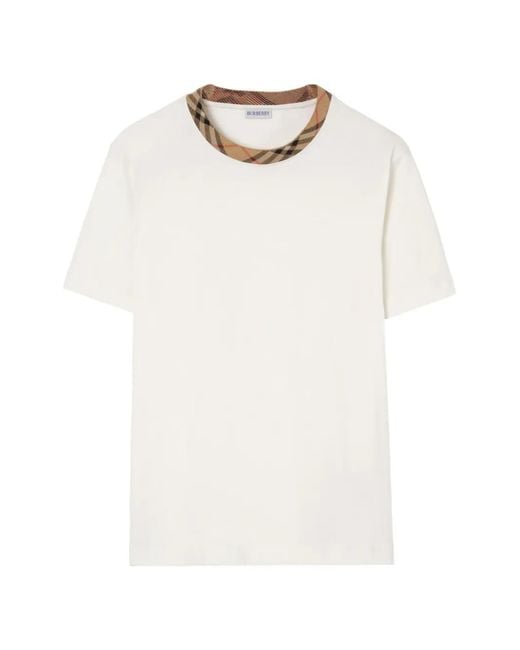 Burberry White Check Trim Cotton T-Shirt for men