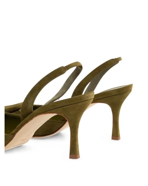Manolo Blahnik Metallic Maysli Buckle-Detail Mules