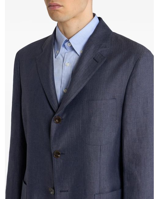 Etro Blue Chevron Single-Breasted Linen Jacket for men