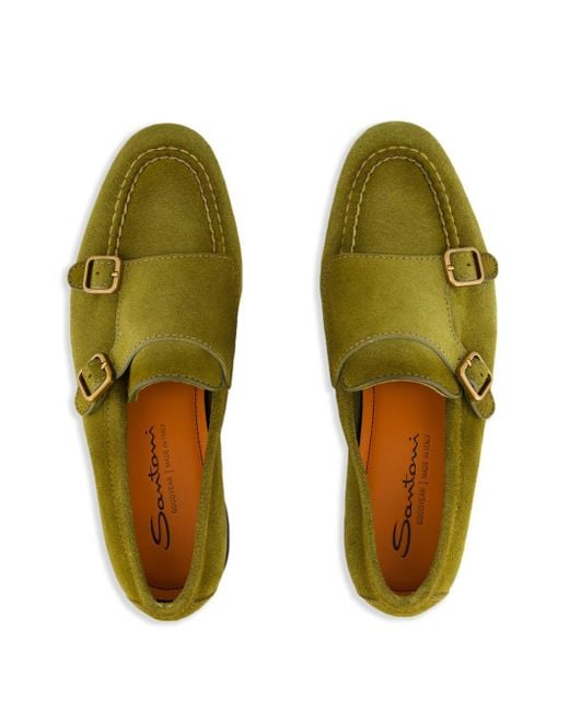 Santoni Green Double-Buckle Monk Shoes for men