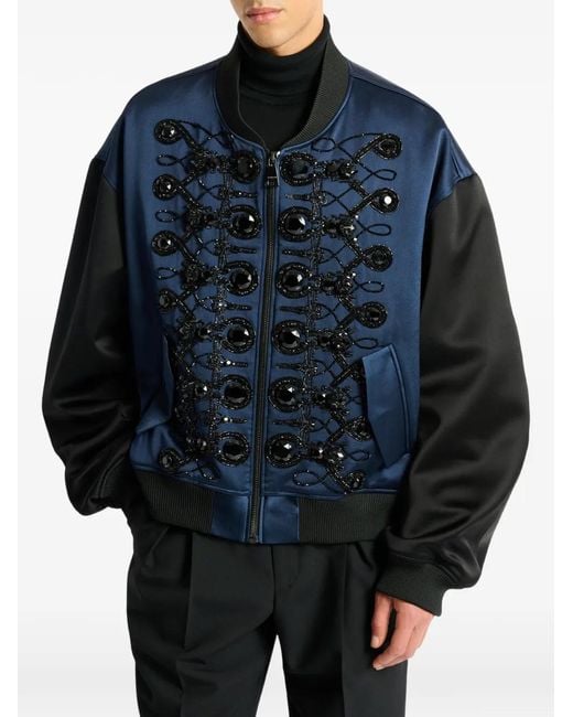 Balmain Blue Satin Bomber Jacket With Frogging for men
