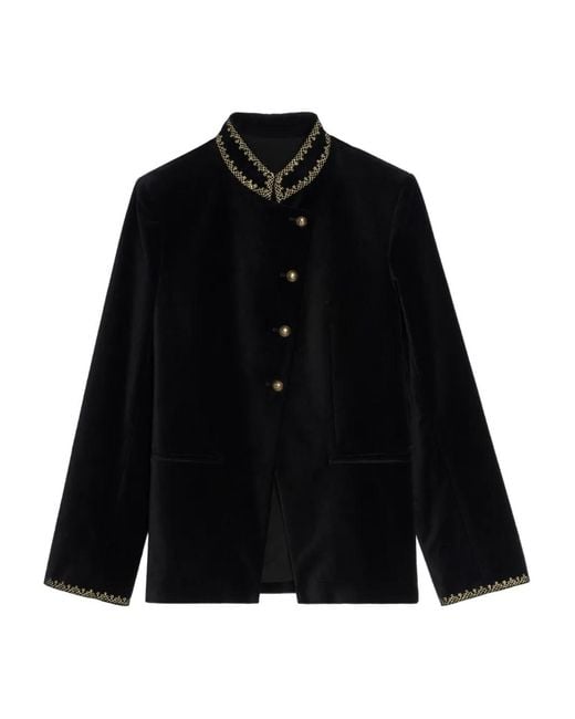 Zadig & Voltaire Black Verysa Embellished-Collar Jacket