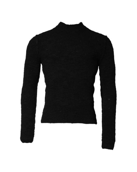 Dolce & Gabbana Black Textured-Knit Mock-Neck Sweater for men