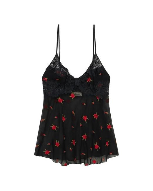 Blumarine Black Lace-Trim Embroidered Top