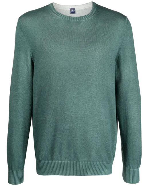 Fedeli Green Crew-Neck Cotton Jumper for men