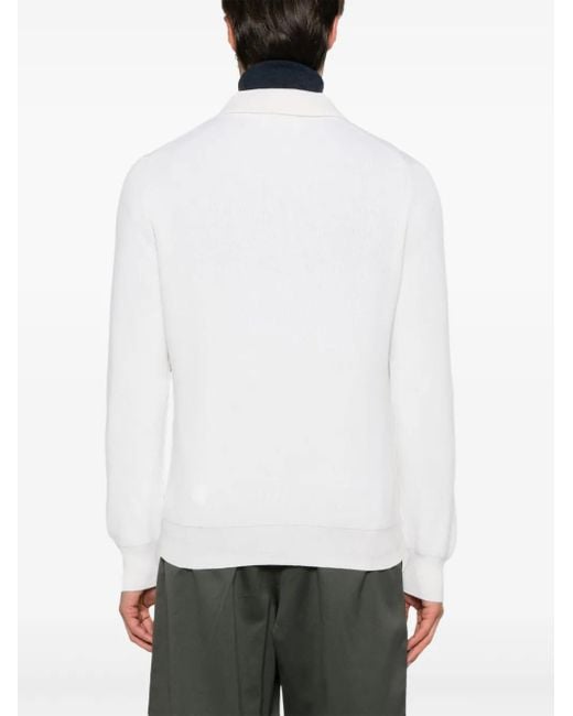 D4.0 White Fine-Ribbed Polo Shirt for men