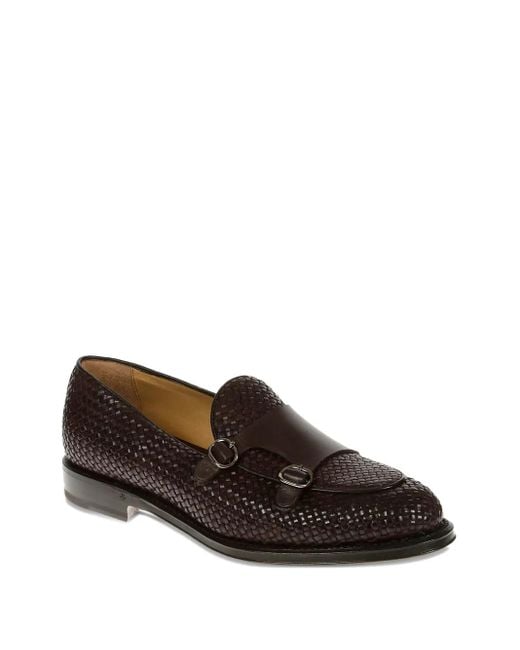 メンズ Neil Barrett Double Buckle Woven Loafers Brown