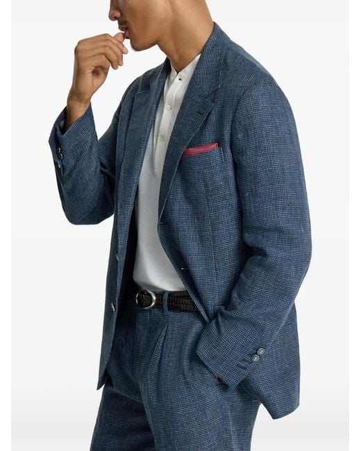 Brunello Cucinelli Blue Houndstooth Single-Breasted Blazer for men