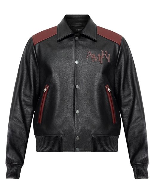 Amiri Black Logo-Patch Leather Jacket for men