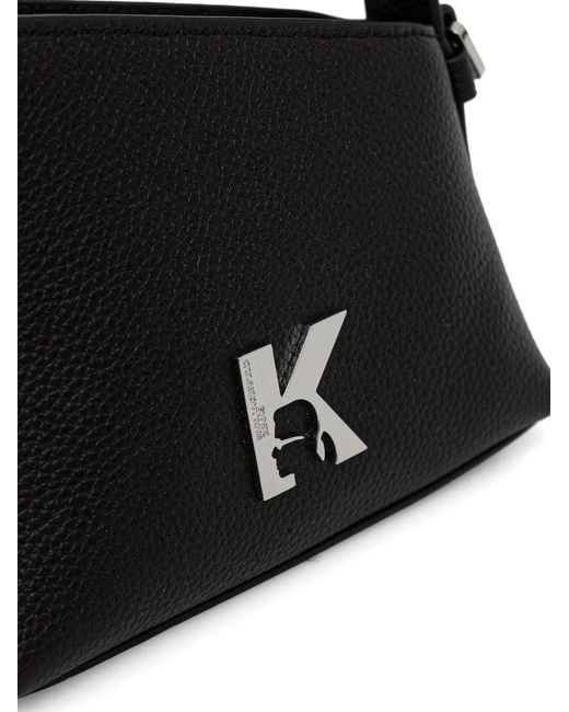 Karl Lagerfeld Black Logo-Plaque Asymmetric Cross Body Bag