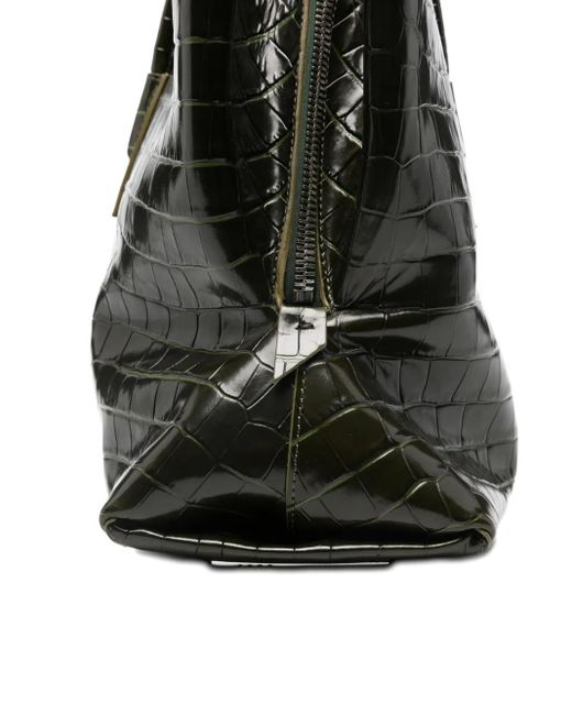 The Attico Black La Passeggiata Croc Embossed Medium Tote Bag
