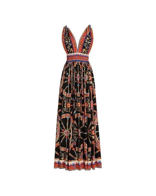 Dolce & Gabbana White Carretto-Print Long Poplin Dress