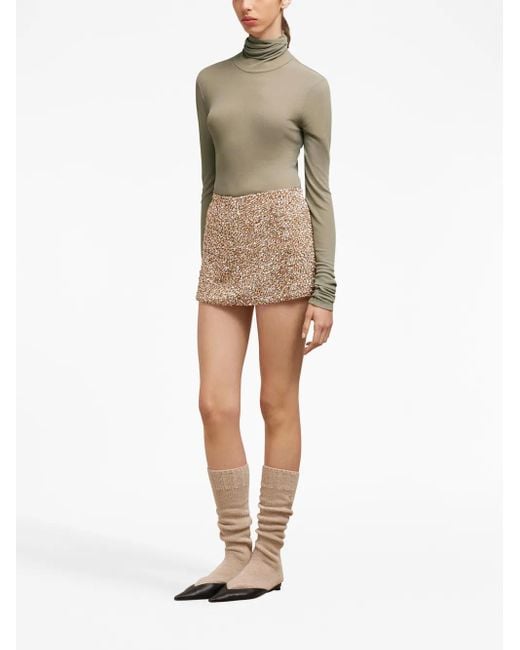 AMI Natural High-Neck Ribbed-Knit Jumper