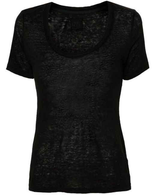 120% Lino Black Round-neck Linen T-shirt