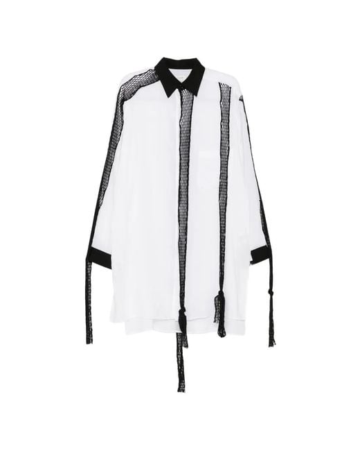 Yohji Yamamoto White Mesh-Panelled Fringed Shirt for men