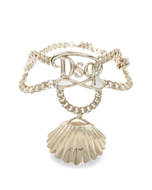 DSquared² Metallic Logo Shell Necklace