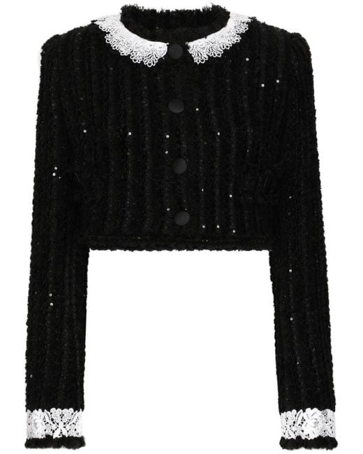 Dolce & Gabbana Black Sequin-embellished Cropped Jacket