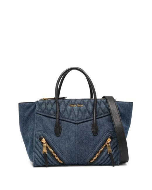 Miu Miu Blue Tote Bag mit gestepptem Einsatz