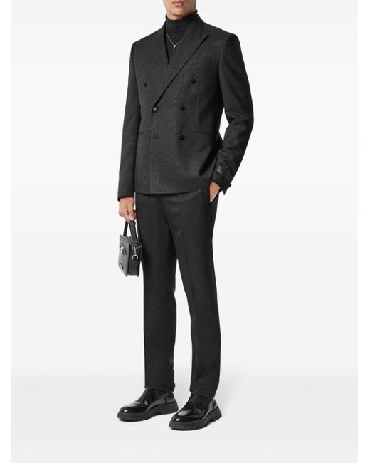 Versace Black Patterned-jacquard Tapered-leg Trousers for men