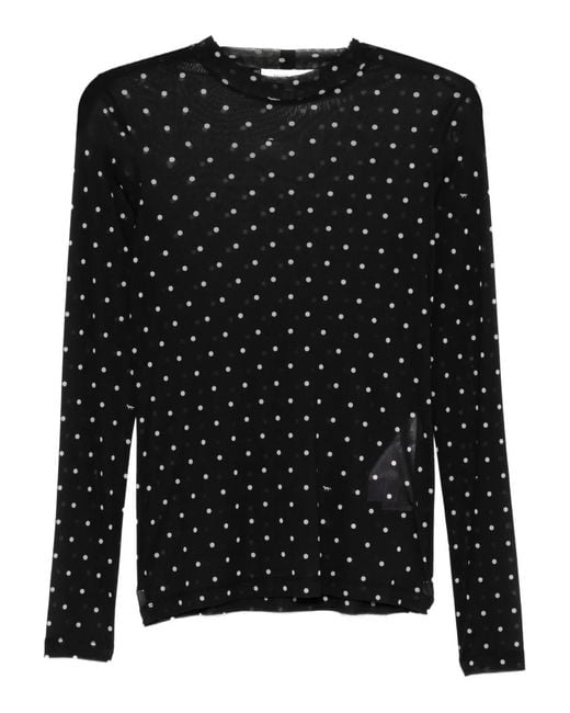 Maison Kitsuné Black Polka-Dot Mesh Top