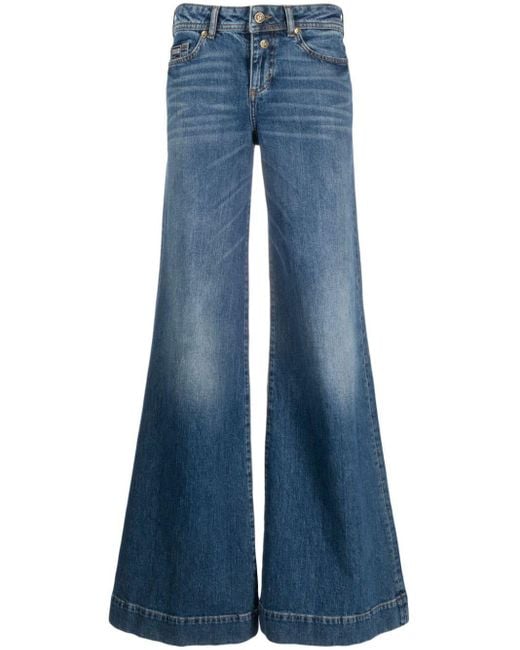 Versace Blue Tief sitzende Wide-Leg-Jeans