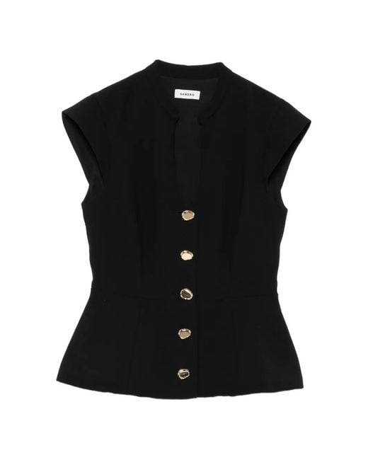 Sandro Black Sleeveless Button-Fastening Top