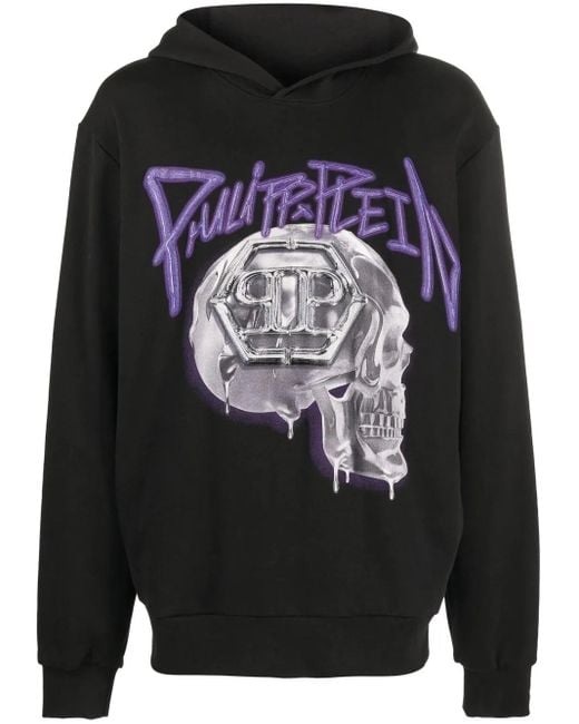 Philipp Plein Gray Skull-Print Cotton Hoodie for men