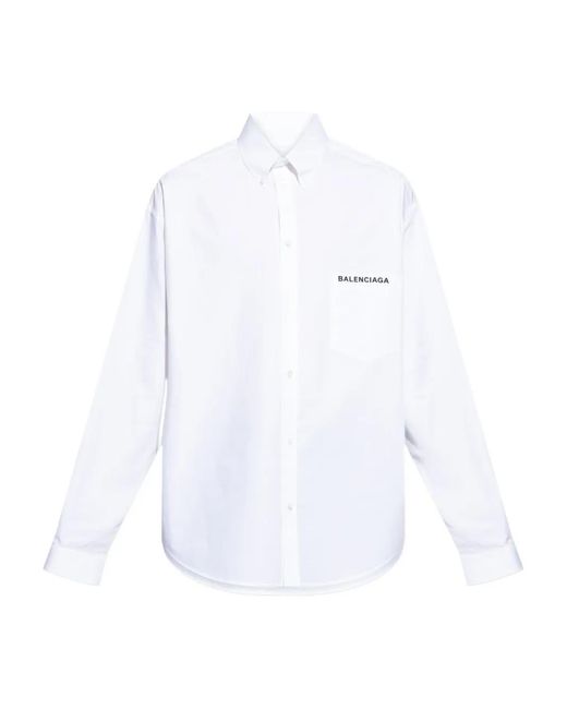 Balenciaga White Logo-Embroidered Shirt for men