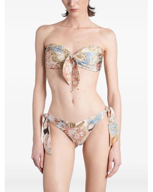 Zimmermann Natural Patchwork-Print Bikini Top