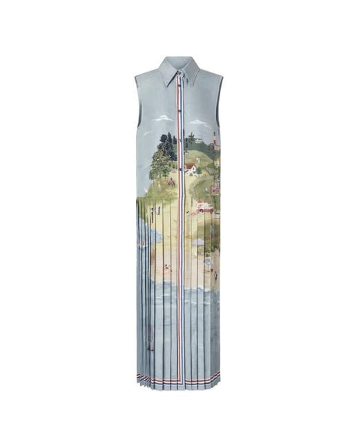 Thom Browne Blue Robe-Chemise Mi-Longue Nantucket À Imprimé Paysage
