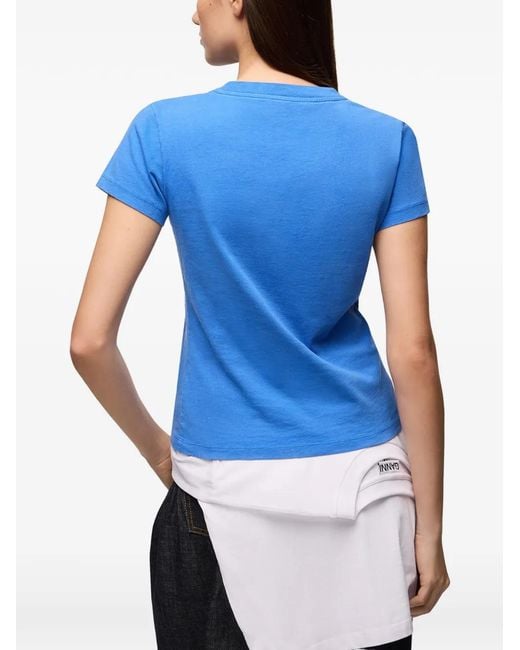 Ganni Blue Baby-Fit T-Shirt With Mushroom Teddy