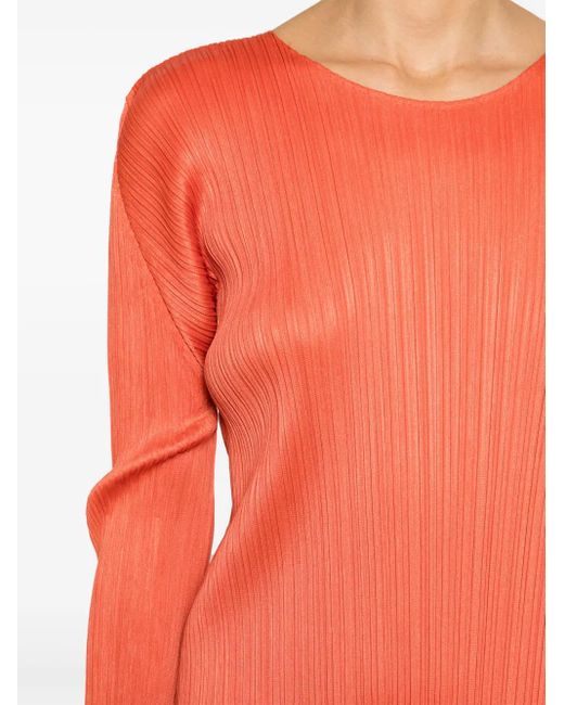 Pleats Please Issey Miyake Red Robe Mi-Longue À Design Plissé
