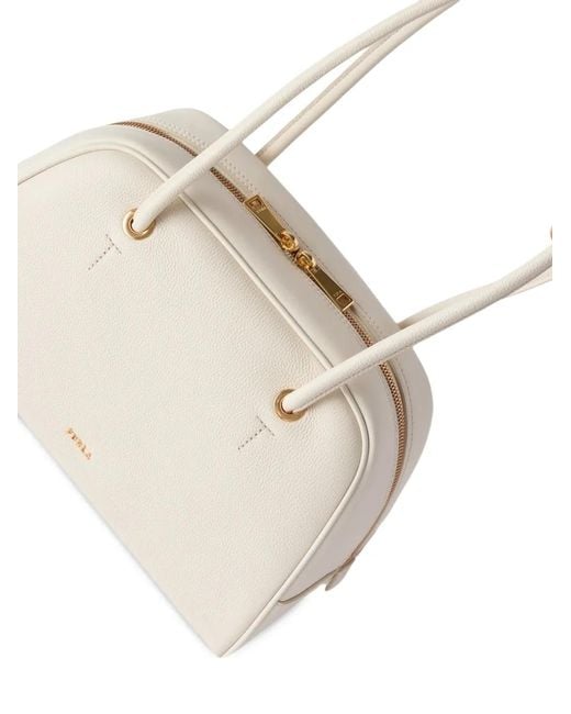 Furla White Dome Leather Tote Bag