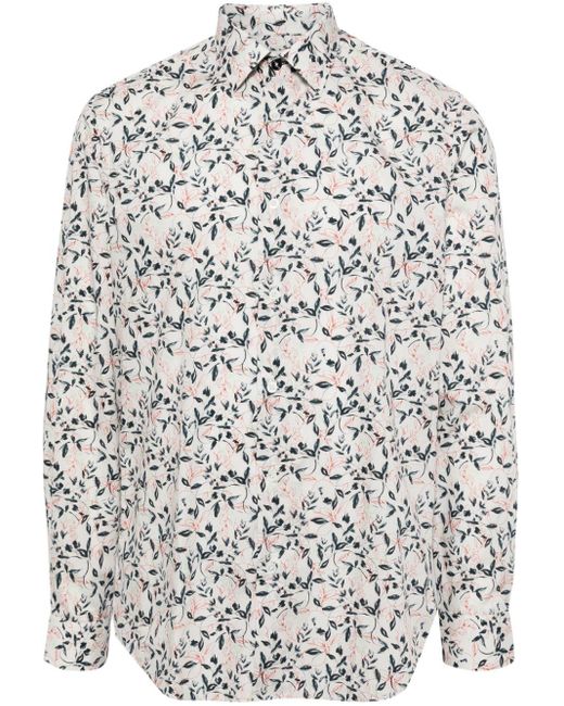 Paul Smith Gray Botanical-print Organic Cotton Shirt for men