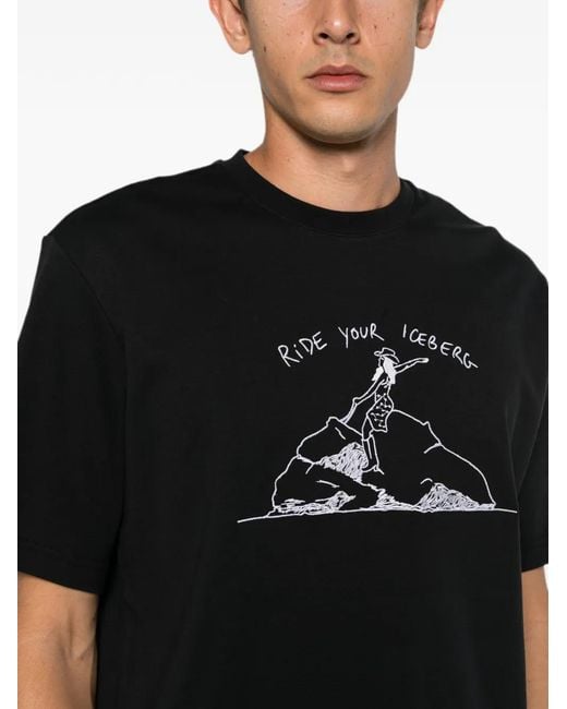 Iceberg Black Short-Sleeve Embroidered T-Shirt for men