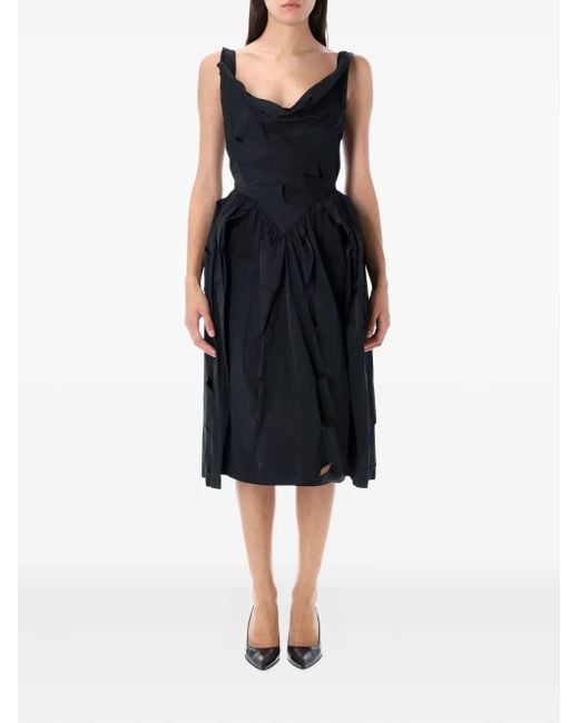 Vivienne Westwood Black Draped Distressed Midi Cocktail Dress