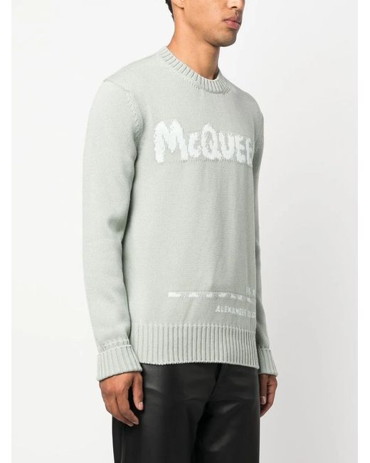 Alexander McQueen Gray Intarsia-Knit Logo Sweater for men