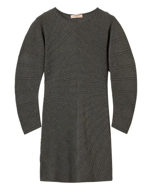Twinset Gray Stitch-Pattern Knit Dress