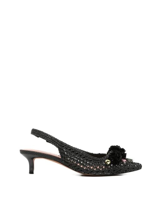 Bibi Lou Black Acer Embellished Crochet Slingback Pumps