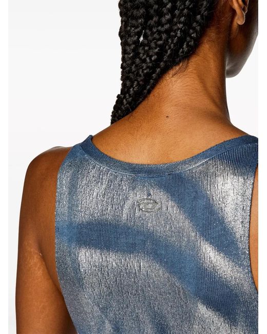 DIESEL Blue Long Knit Dress With Metallic Effects