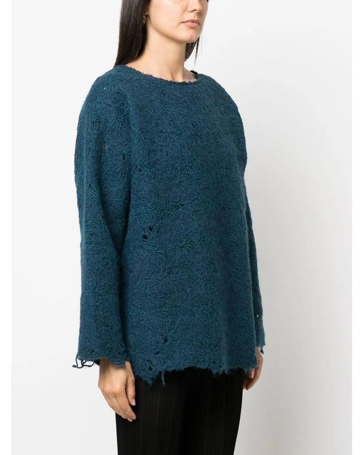 VITELLI Blue Distressed-Effect Knit Jumper