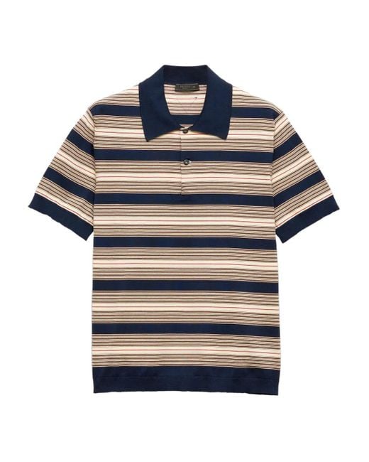 Polo de algodón a rayas Prada de hombre de color Blue