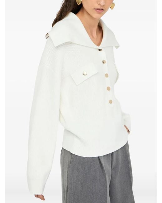 Liu Jo White Maxi-Neck Rib-Knit Sweater