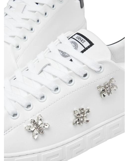 Versace White La Greca Crystal-Embellished Sneakers